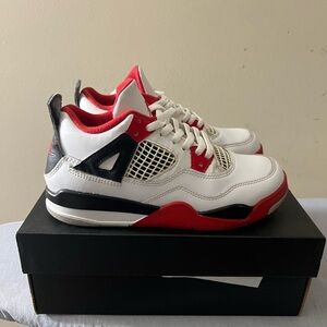 Kids Jordan 4 White and Red Sneakers Size 1Y